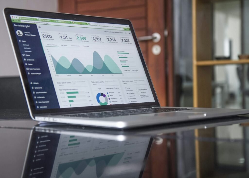 Laptop screen showing website analytics charts